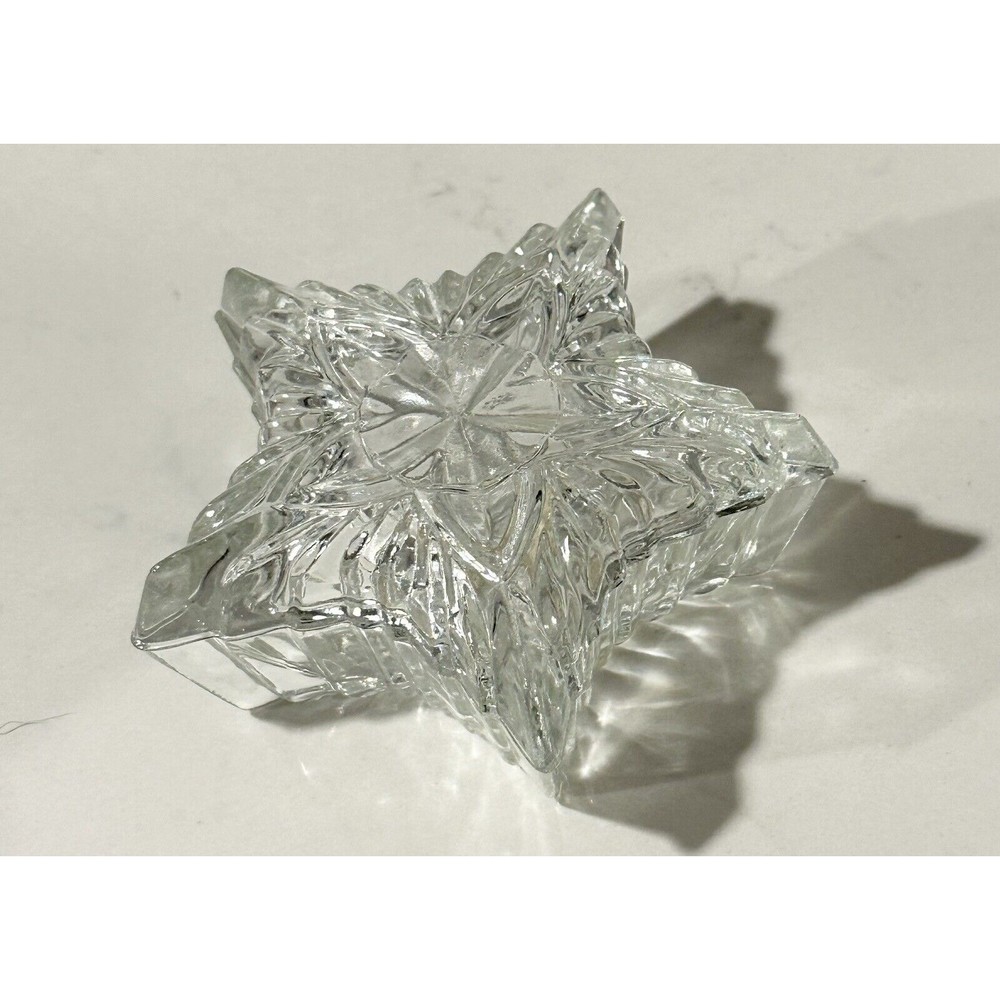 Vtg Crystal Clear Star Shape Lead Crystal Trinket Jewelry Box Romania Glass Lid - Picture 7 of 16